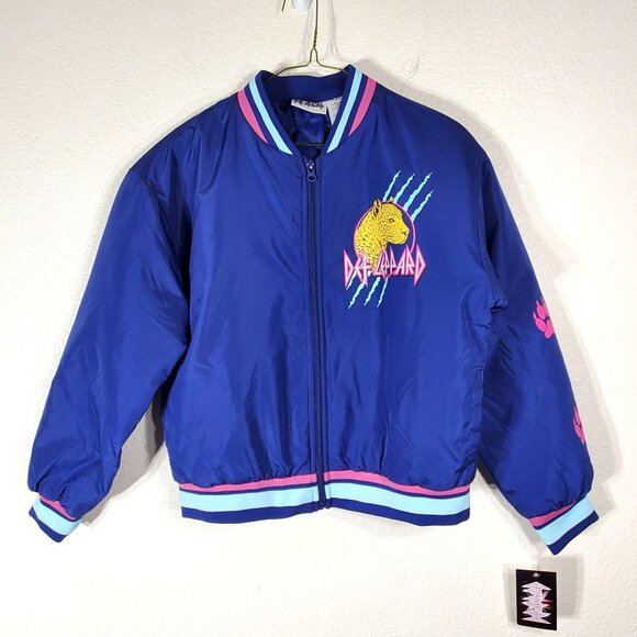 Def Leppard Youth Bomber Jacket Size 14/16 Navy Blue Polyester NWT - Picture 8 of 11